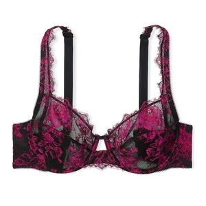 Victoria's Secret Very Sexy Black & Pink Full Cup Support Rose Lace Unlined Bra